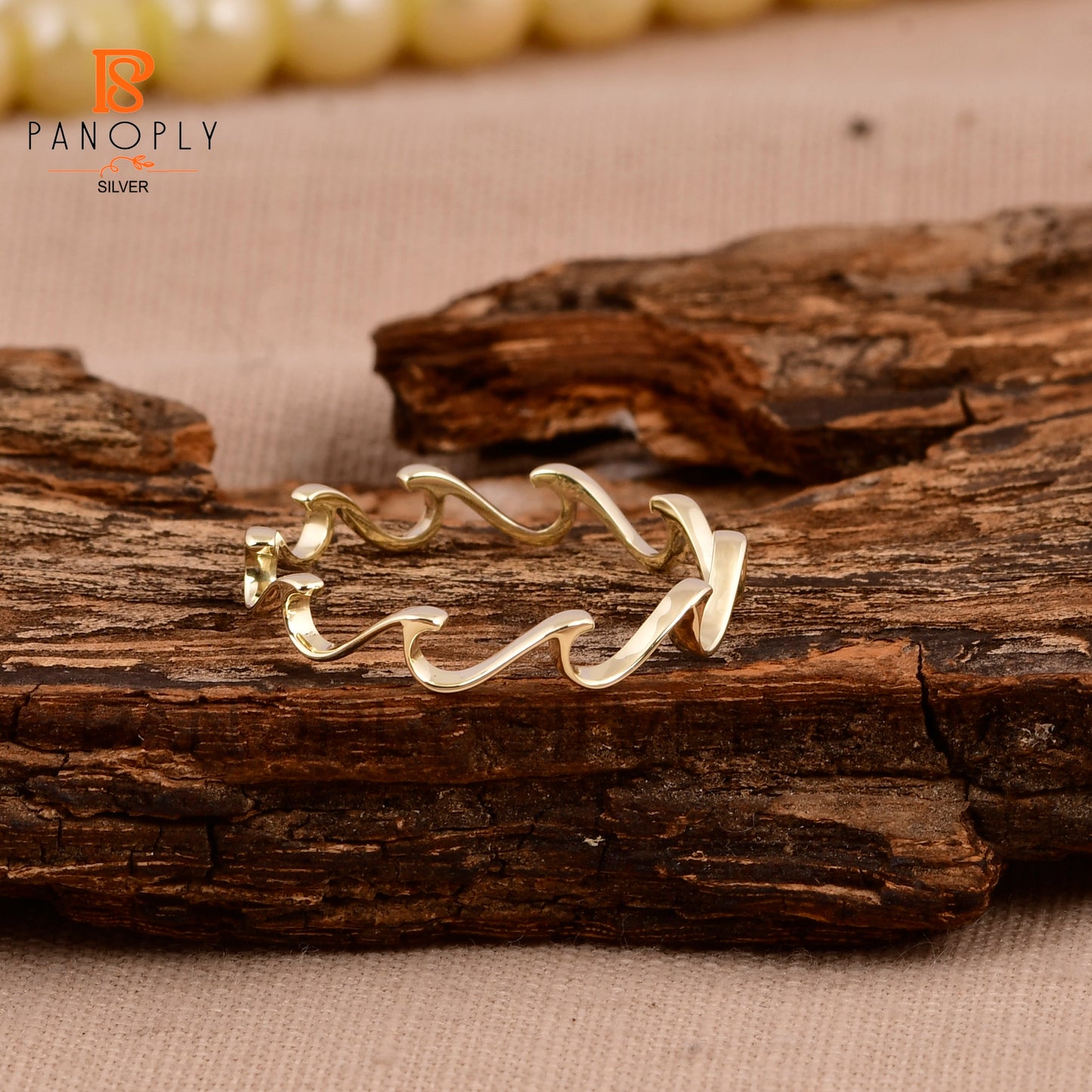 925 Silver Handmade Ripple Stacking Gold Wave Ring