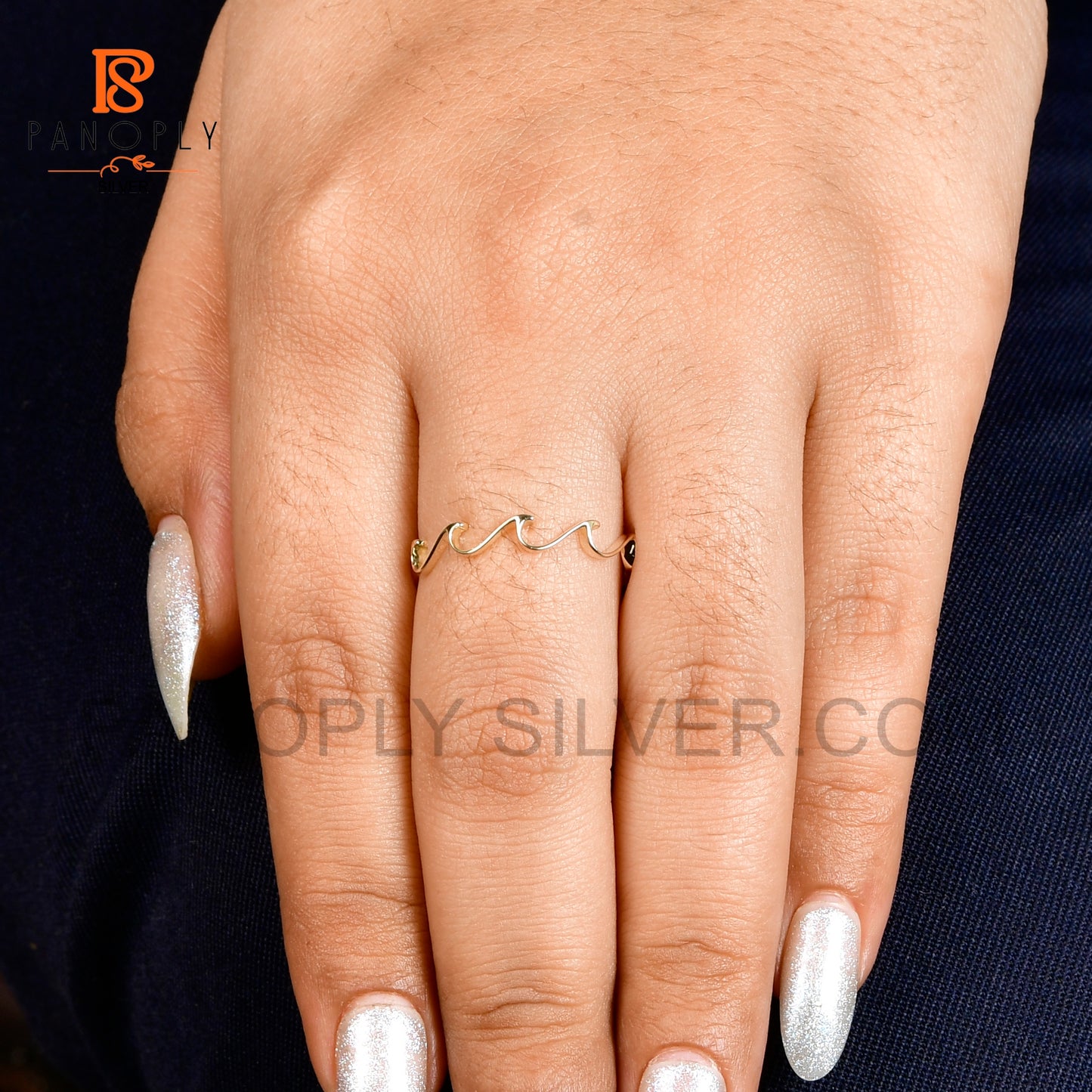 925 Silver Handmade Ripple Stacking Gold Wave Ring