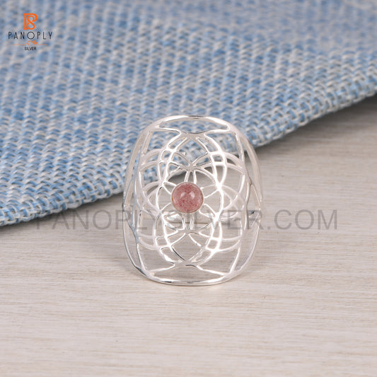 Strawberry Quartz Mandala Floral Design Ring