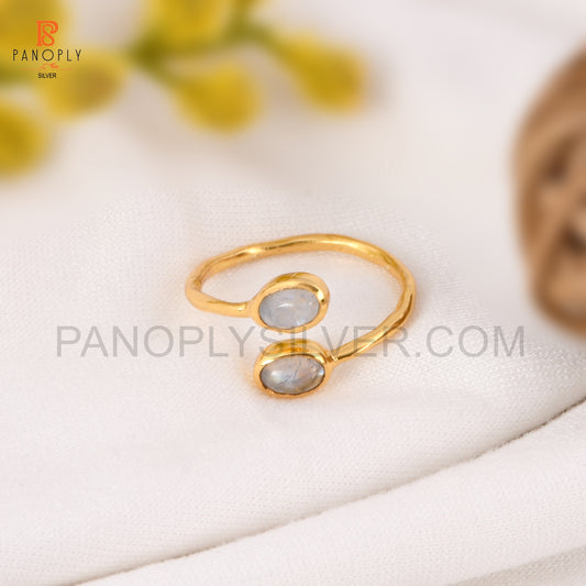 925 Silver Moonstone Gold Plated Adjustable Ring