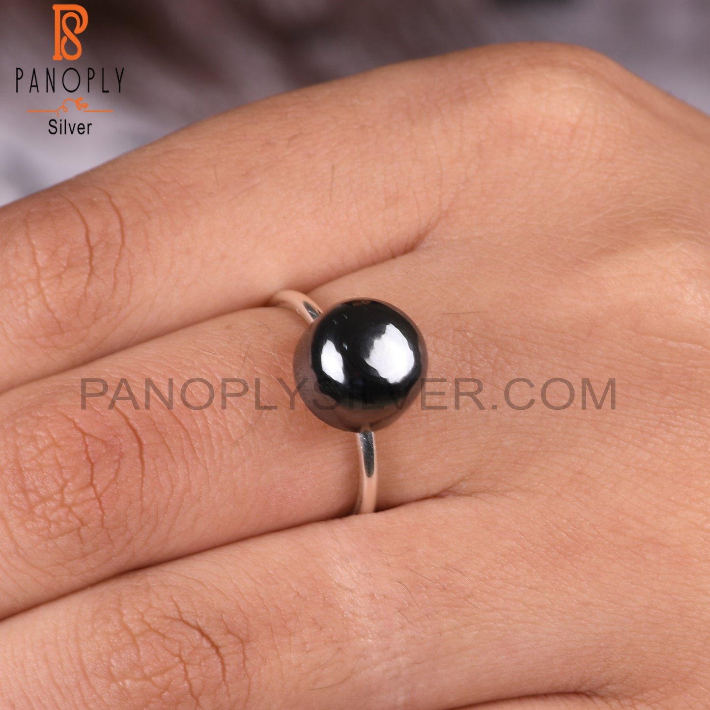 Hematite Round Shape 925 Sterling Silver Rings