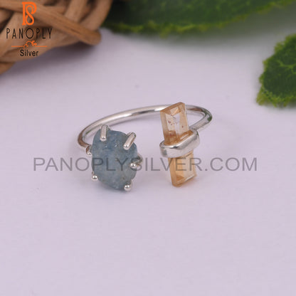 Aquamarine And Citrine Ajustable Rings