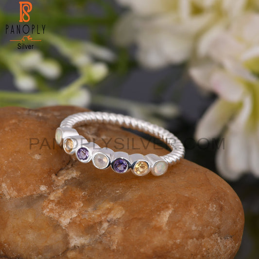 Copy of 925 Sterling Silver Amethyst, Citrine & Ethiopian Opal Ring