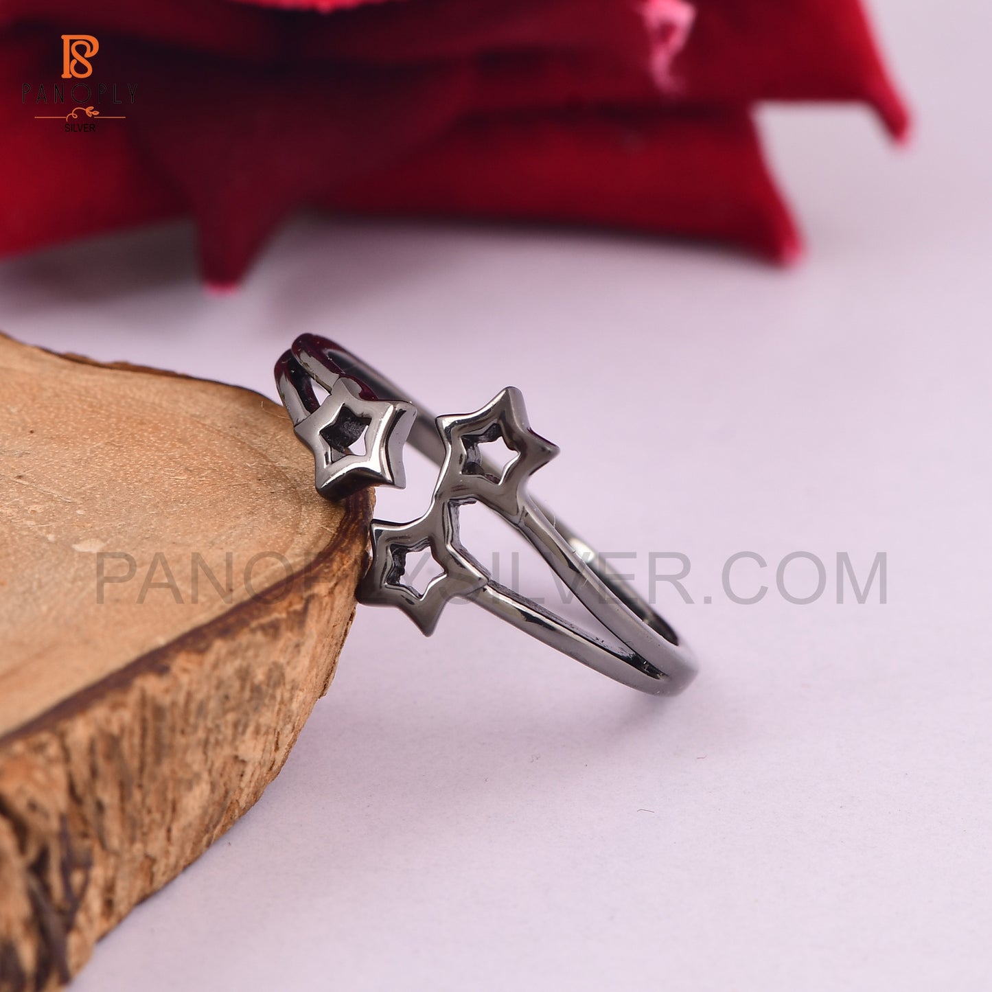 925 Silver Black Star Adjustable Rings