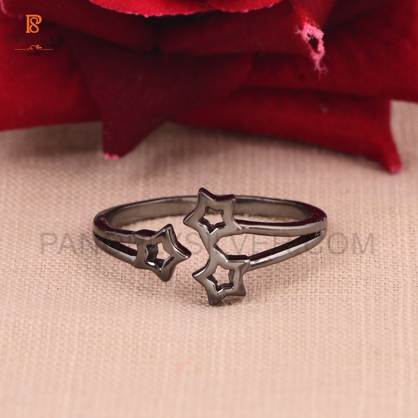 925 Silver Black Star Adjustable Rings