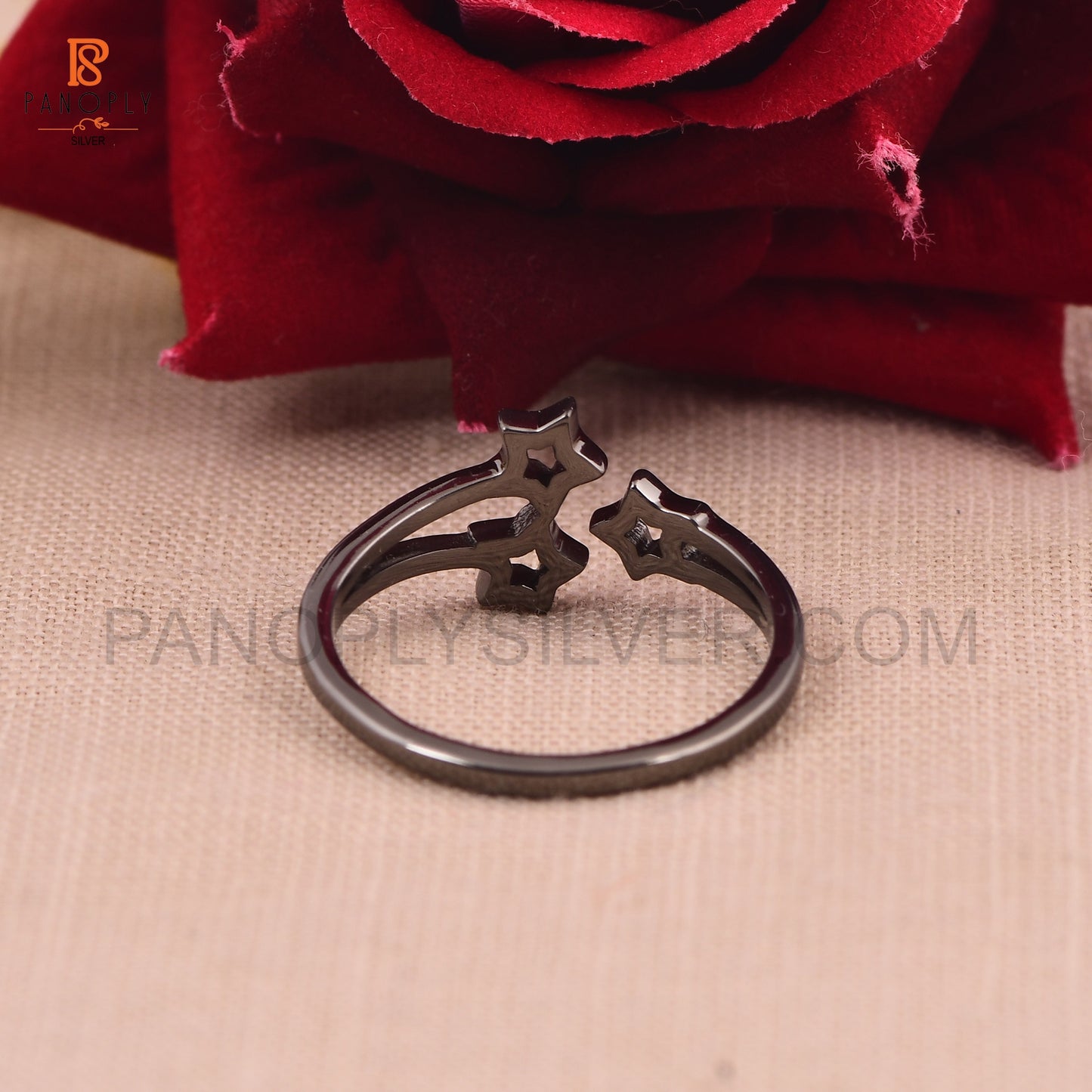 925 Silver Black Star Adjustable Rings