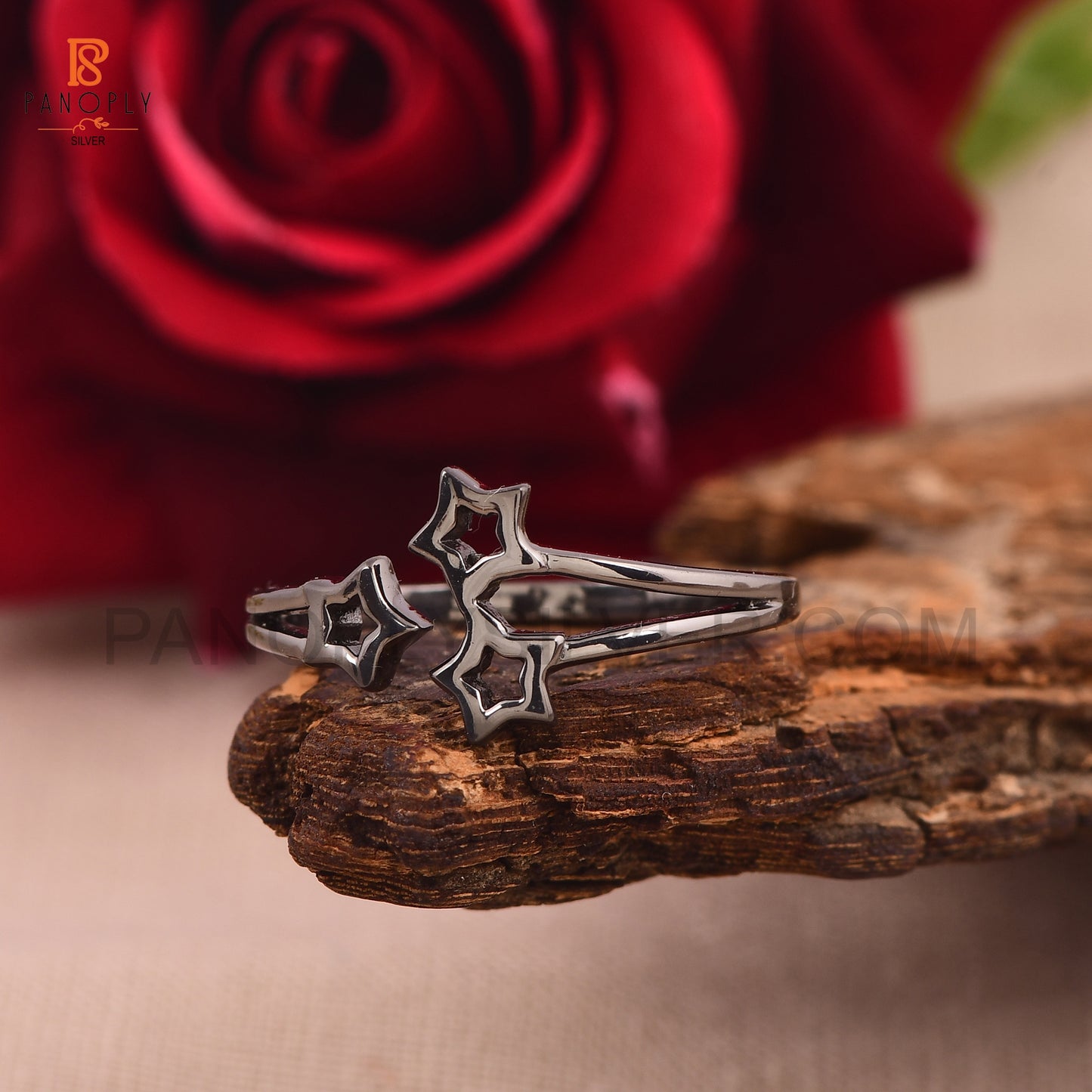 925 Silver Black Star Adjustable Rings