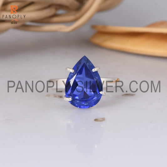 Tanzanite Quartz Shining Blue Stone Prong Set Silver Rings