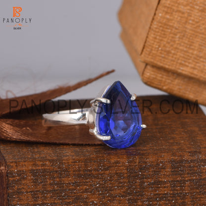 Tanzanite Quartz Shining Blue Stone Prong Set Silver Rings