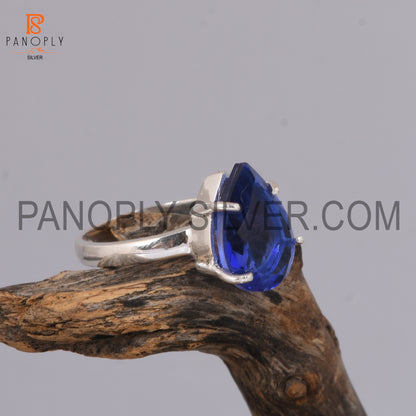 Tanzanite Quartz Shining Blue Stone Prong Set Silver Rings