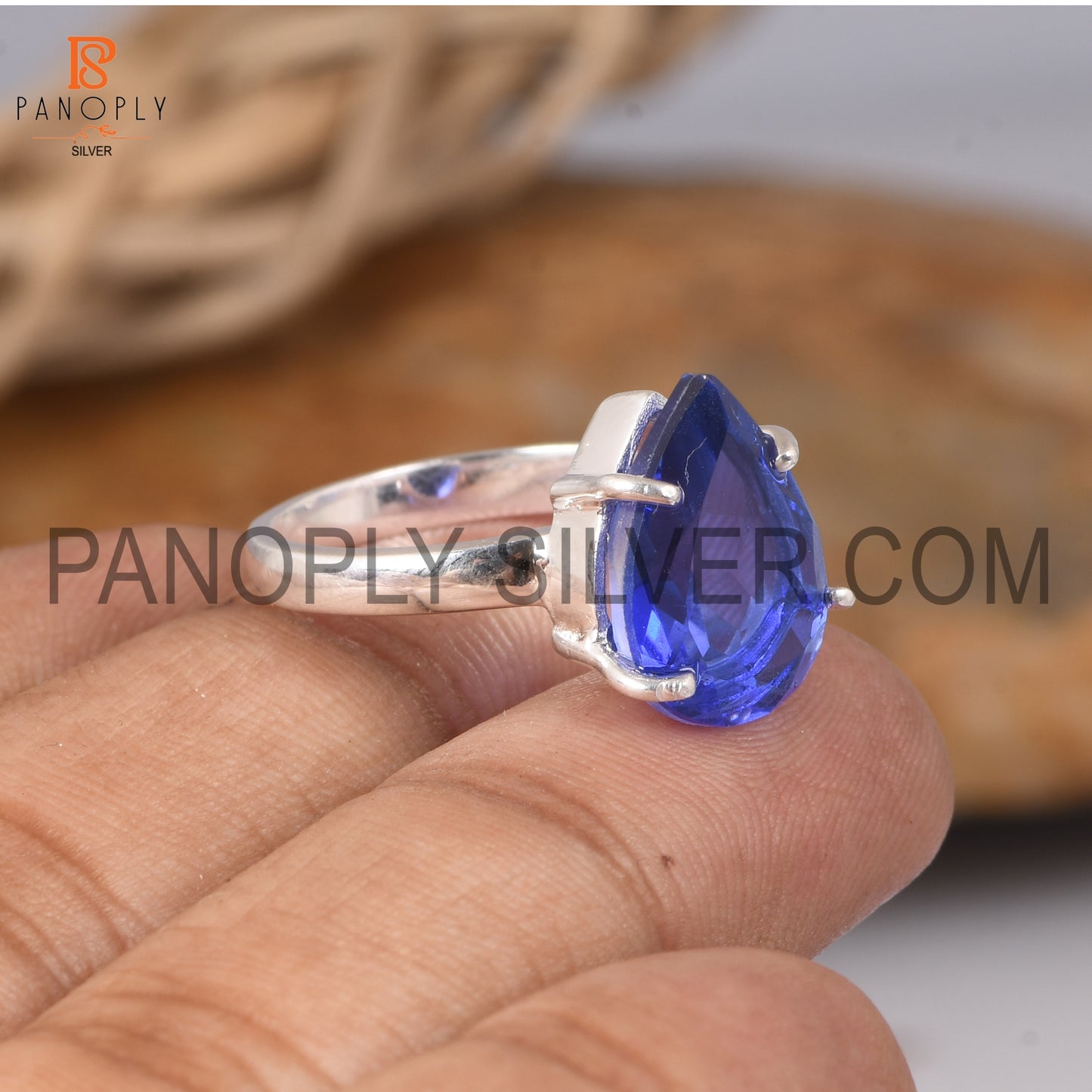 Tanzanite Quartz Shining Blue Stone Prong Set Silver Rings