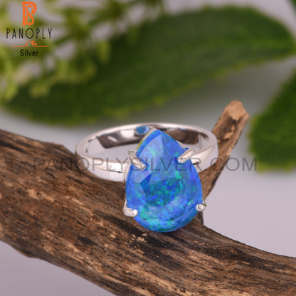 Synthetic Green Fire Opal Ring Pear 925 Sterling Silver Ring