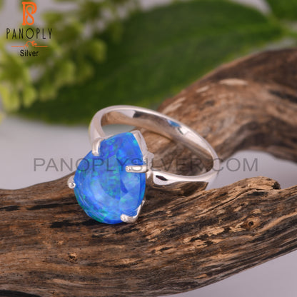 Synthetic Green Fire Opal Ring Pear 925 Sterling Silver Ring