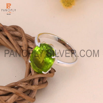 Oval 925 Silver Double Peridot Quartz Gem Prong Set Rings