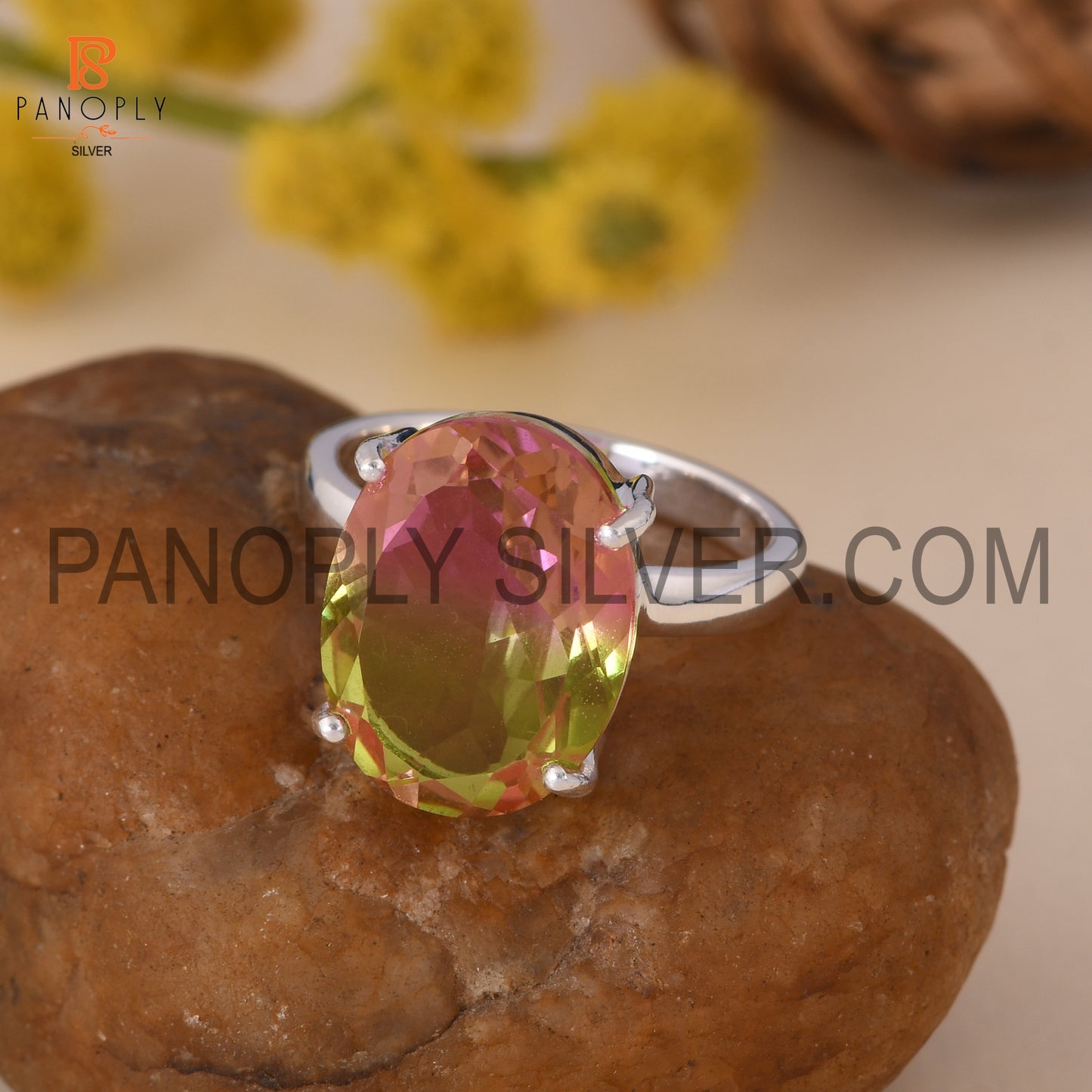 925 Quality Finding Silver Prong Set Watermelon Ring