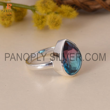 Alexandrite Doublet Quartz  Bezel 925 Silver Rings