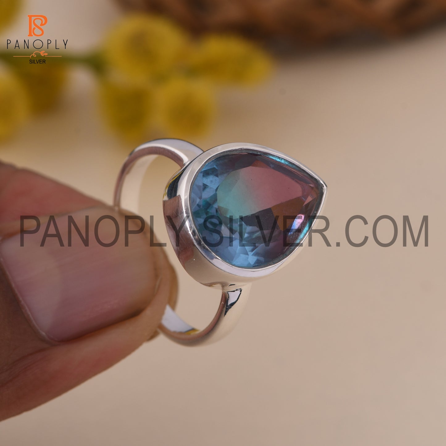 Alexandrite Doublet Quartz  Bezel 925 Silver Rings