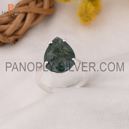 925 Silver Hypoallergenic Moss Agate Engagement Ring