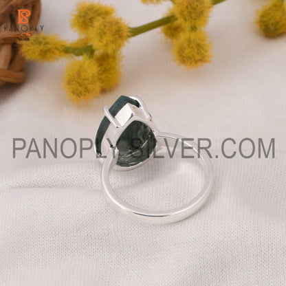 925 Silver Hypoallergenic Moss Agate Engagement Ring