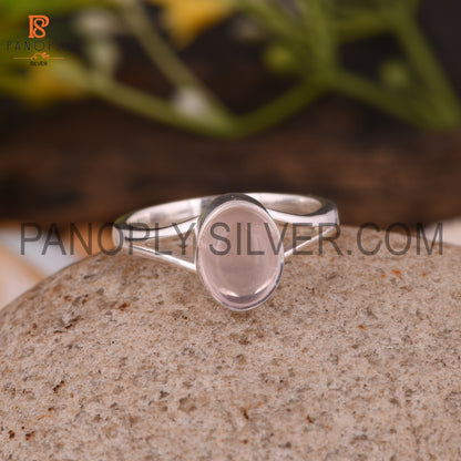 925 Silver Rose Quartz Split  Band Ring For Girls