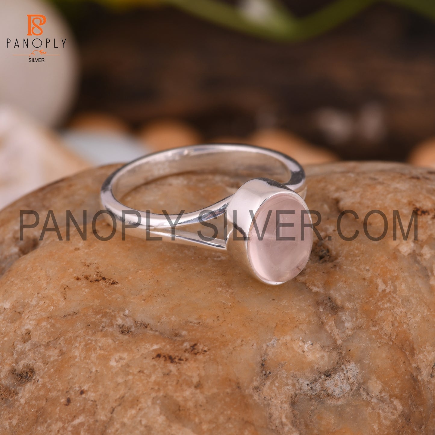 925 Silver Rose Quartz Split  Band Ring For Girls