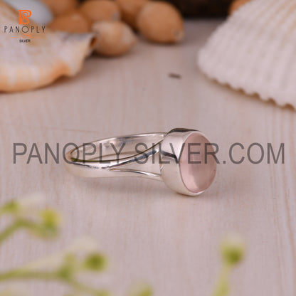 925 Silver Rose Quartz Split  Band Ring For Girls