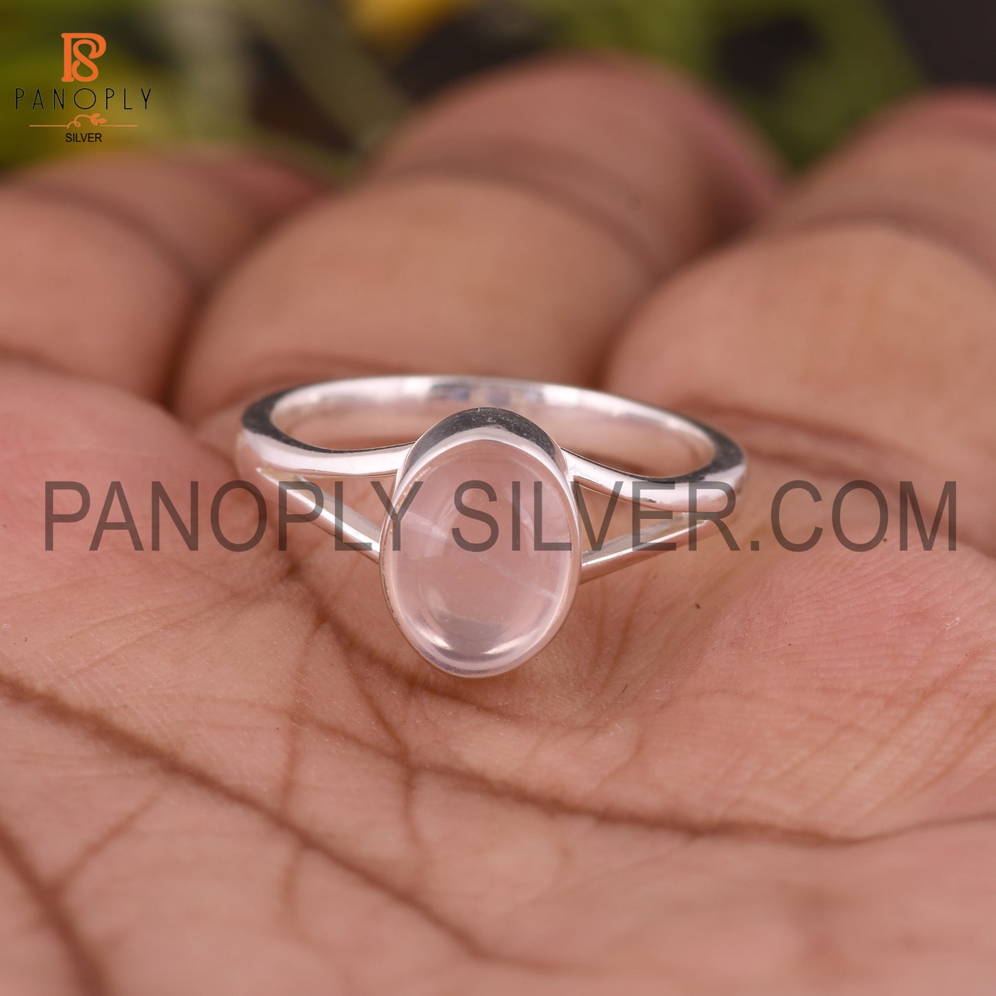 925 Silver Rose Quartz Split  Band Ring For Girls