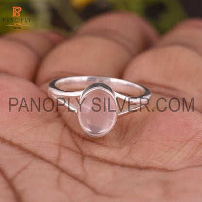 925 Silver Rose Quartz Split  Band Ring For Girls