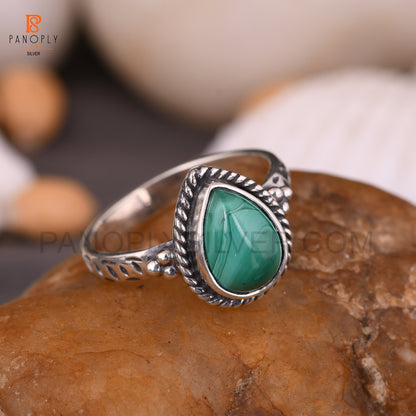 Malachite Pear Shape 925 Silver Wedding Ring