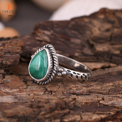 Malachite Pear Shape 925 Silver Wedding Ring