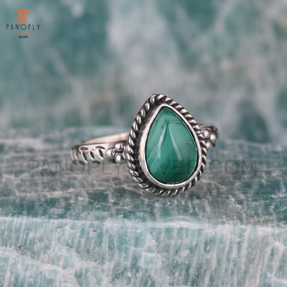 Malachite Pear Shape 925 Silver Wedding Ring