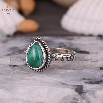 Malachite Pear Shape 925 Silver Wedding Ring