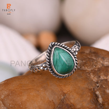 Malachite Pear Shape 925 Silver Wedding Ring