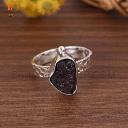 Genuine Raw Garnet 925 Silver Hammered Band Rings