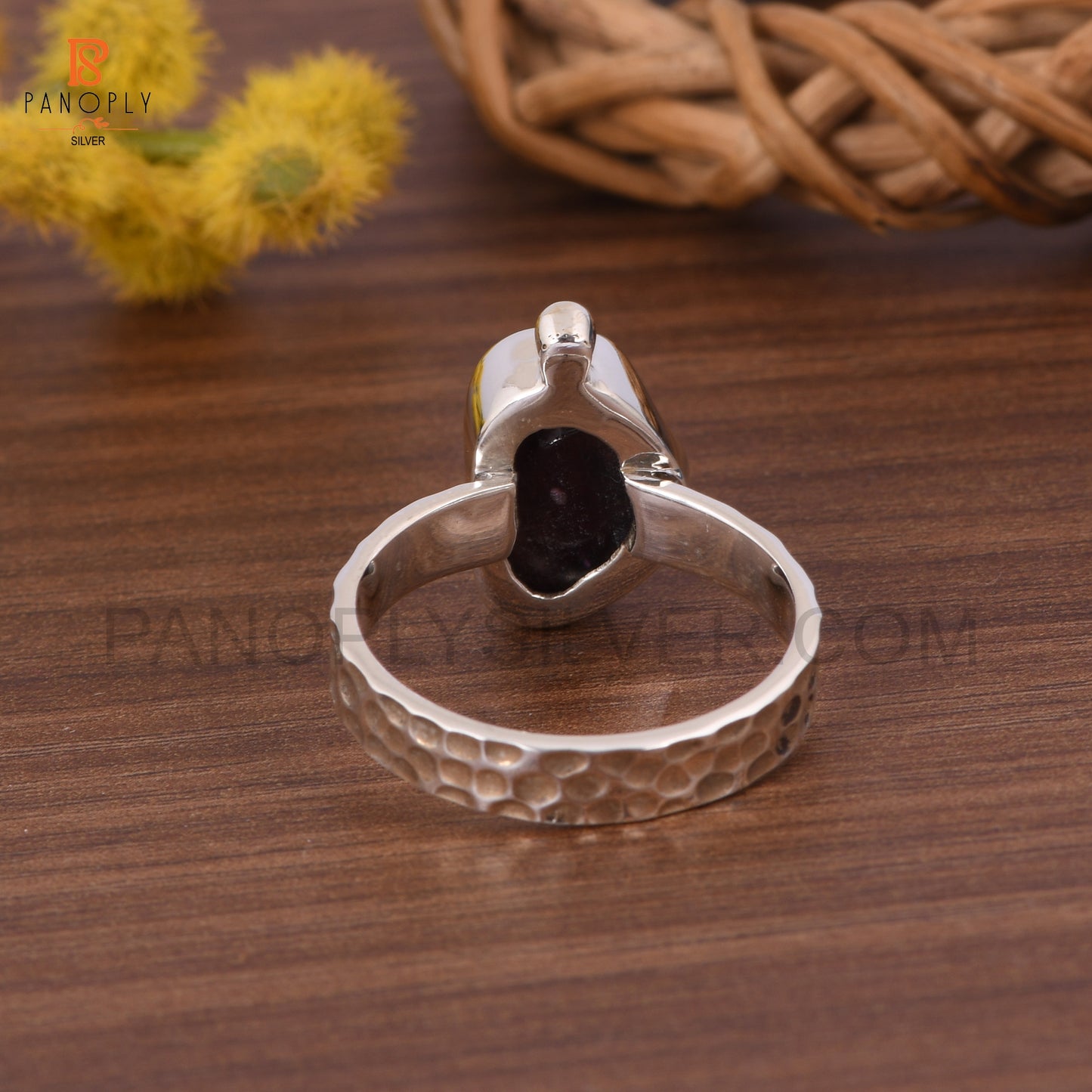 Genuine Raw Garnet 925 Silver Hammered Band Rings