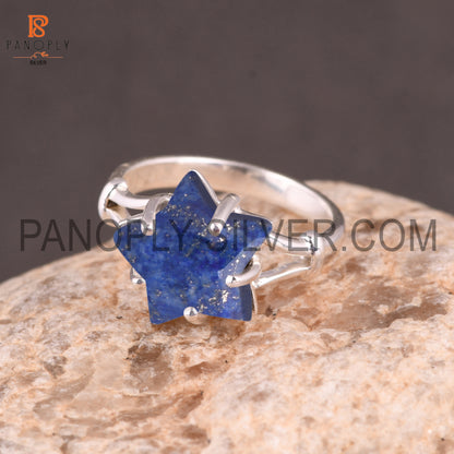 925 Silver Star Cut Lapis Wedding Handmade Rings