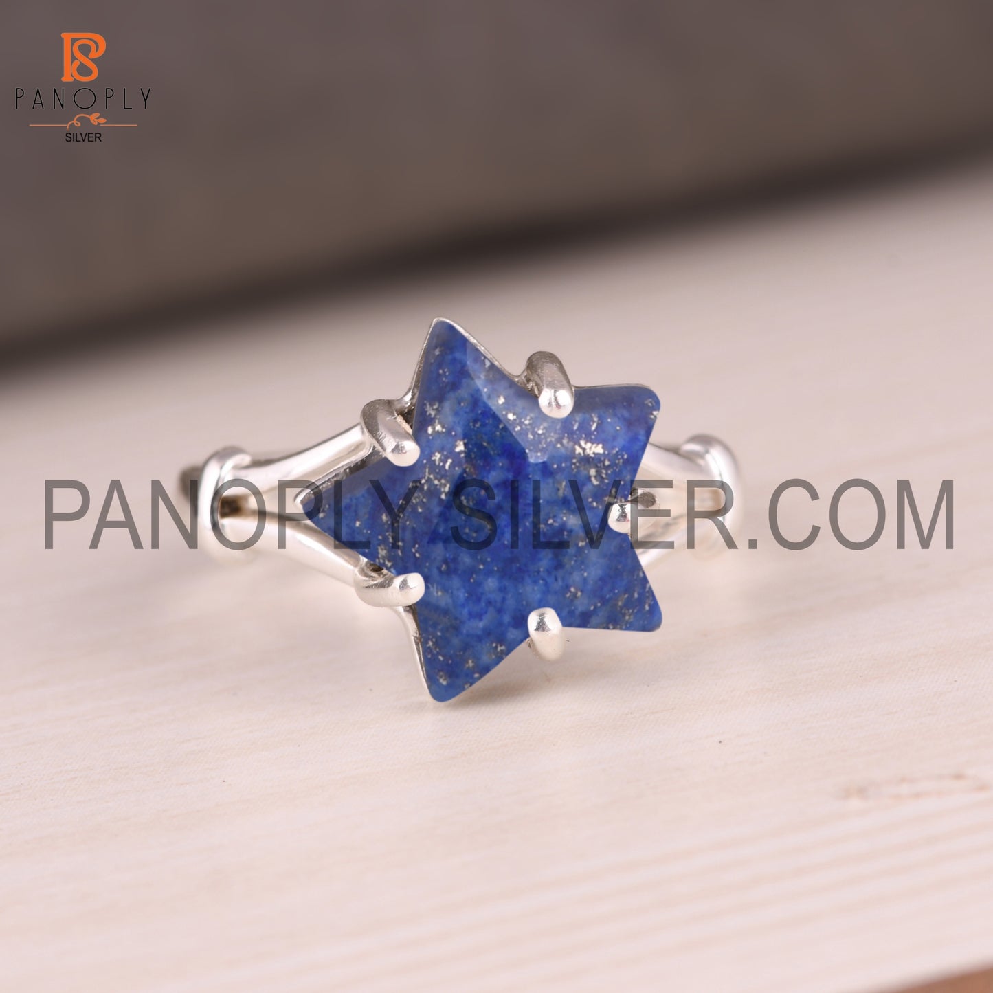 925 Silver Star Cut Lapis Wedding Handmade Rings