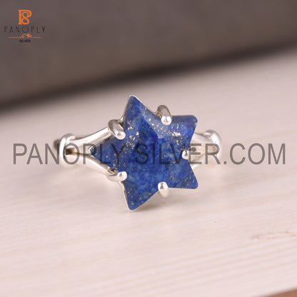 925 Silver Star Cut Lapis Wedding Handmade Rings