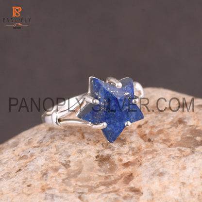 925 Silver Star Cut Lapis Wedding Handmade Rings