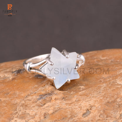 Rainbow Moonstone June Birthstone 925 Quality Silver Star Ring