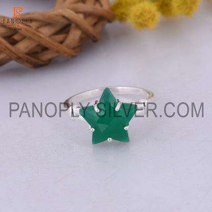 Green Onyx Star 925 Quality  Silver Split Band Rings