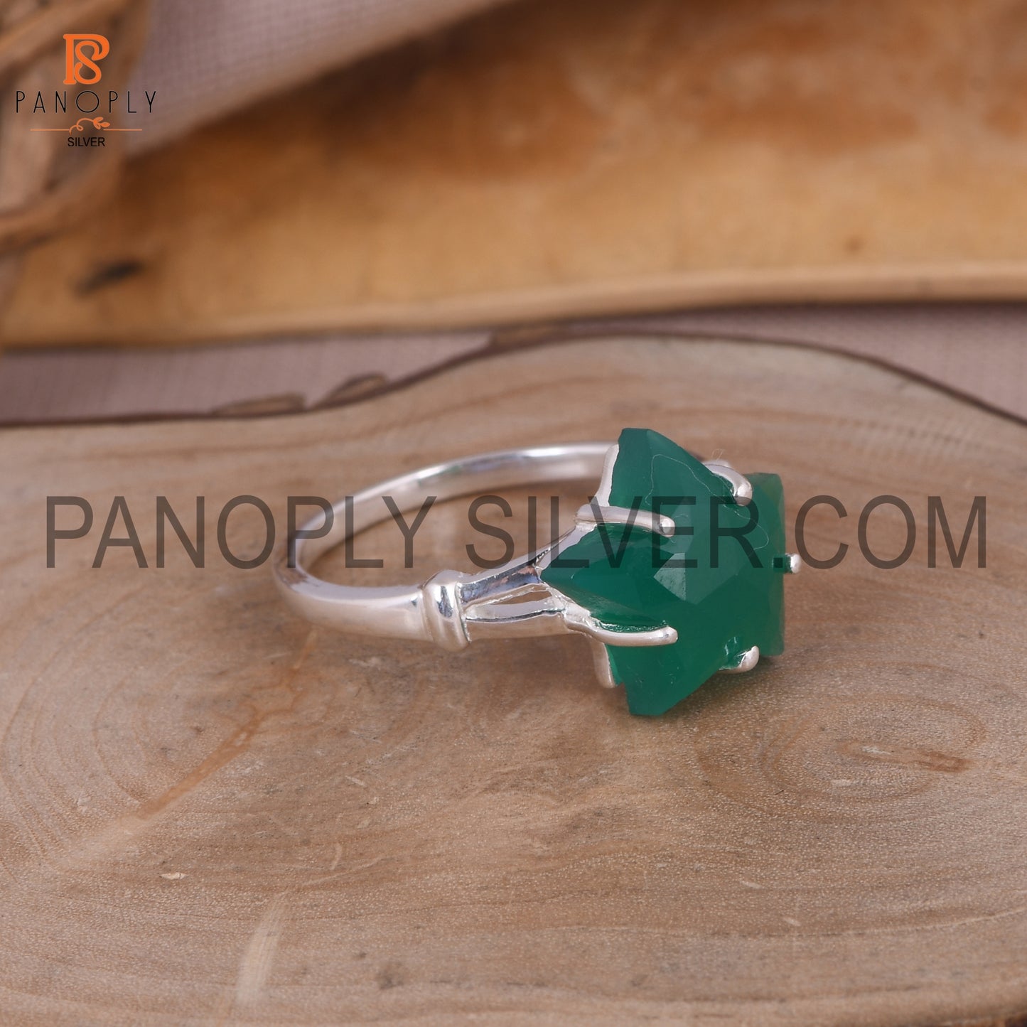 Green Onyx Star 925 Quality  Silver Split Band Rings