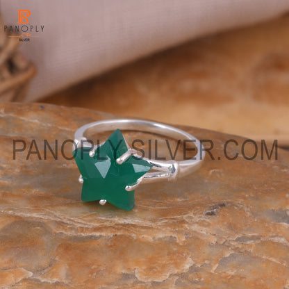 Green Onyx Star 925 Quality  Silver Split Band Rings