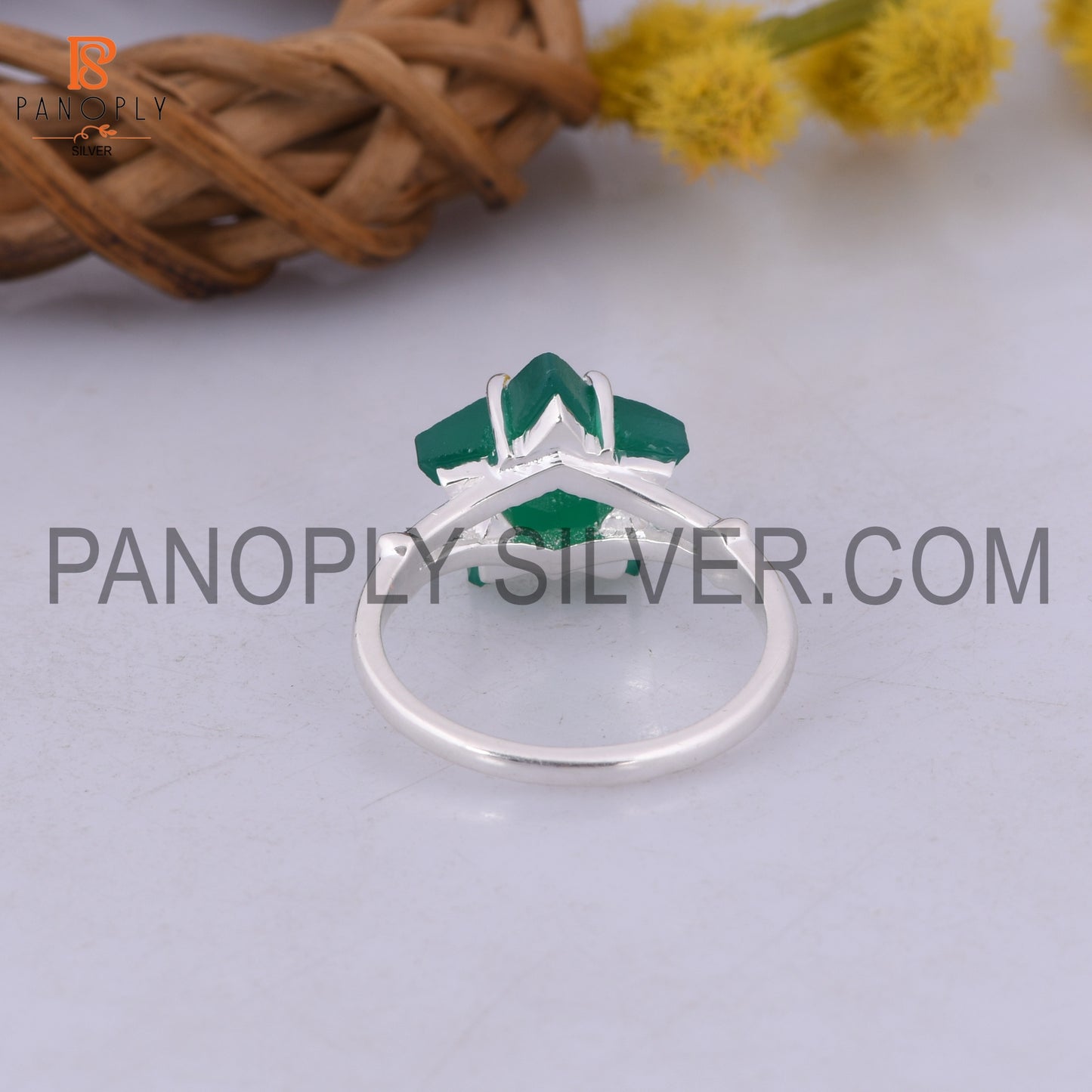 Green Onyx Star 925 Quality  Silver Split Band Rings