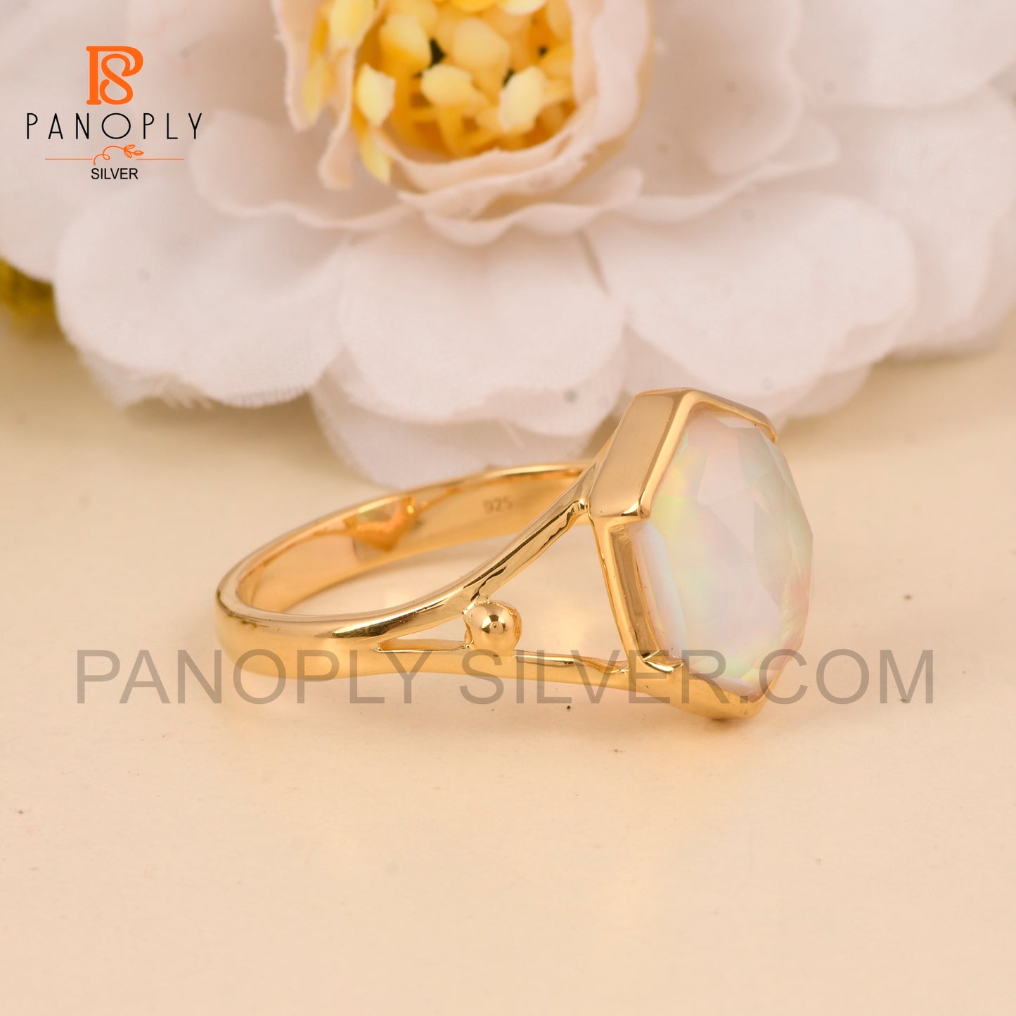 Split Band Aurora Opal White 18k Gold Plated  Wedding Band Ring