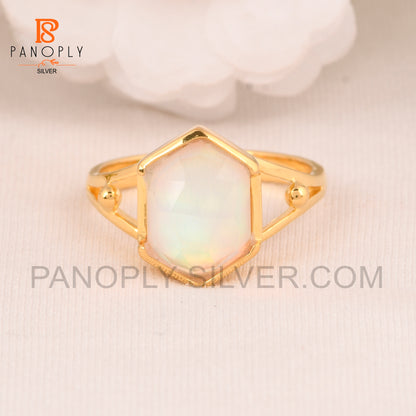 Split Band Aurora Opal White 18k Gold Plated  Wedding Band Ring