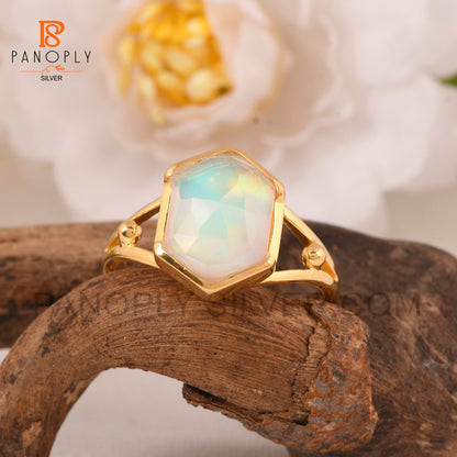 Split Band Aurora Opal White 18k Gold Plated  Wedding Band Ring