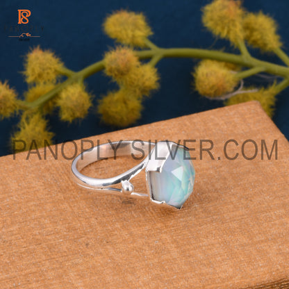 Split Band Aurora Opal White Gemstone Wedding Band Ring