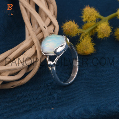 Split Band Aurora Opal White Gemstone Wedding Band Ring