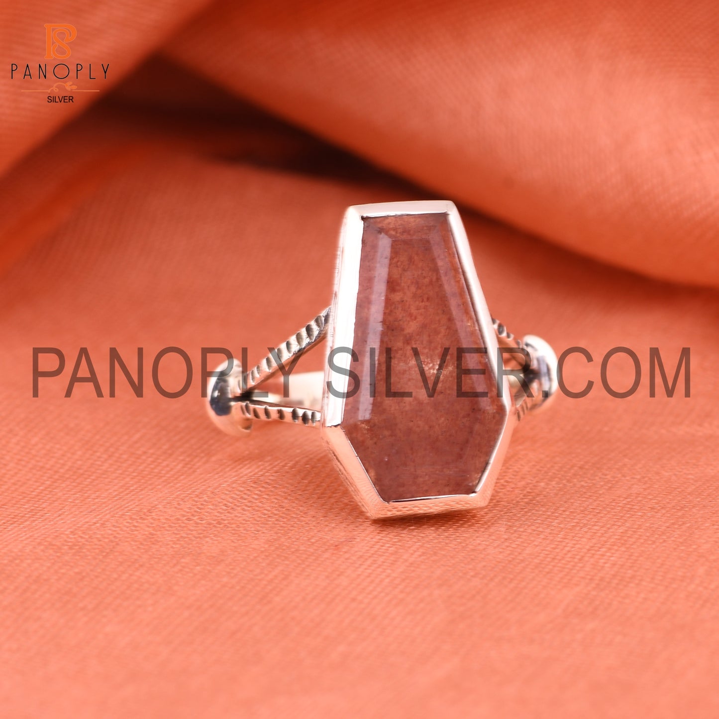 Coffin Cut Strawberry Quartz 925 Silver Rings For Grandmother